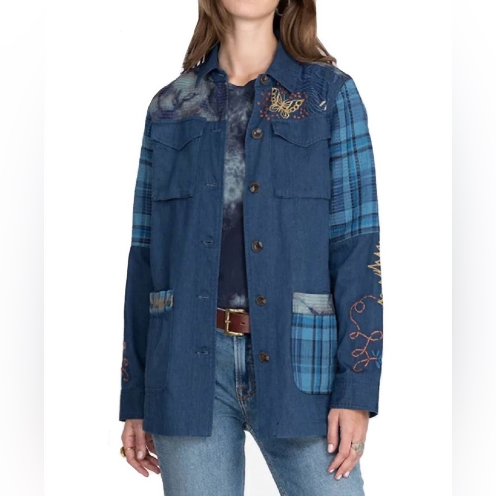 Johnny Was Moonlight Tie-Dye Patchwork Military Jacket Size M